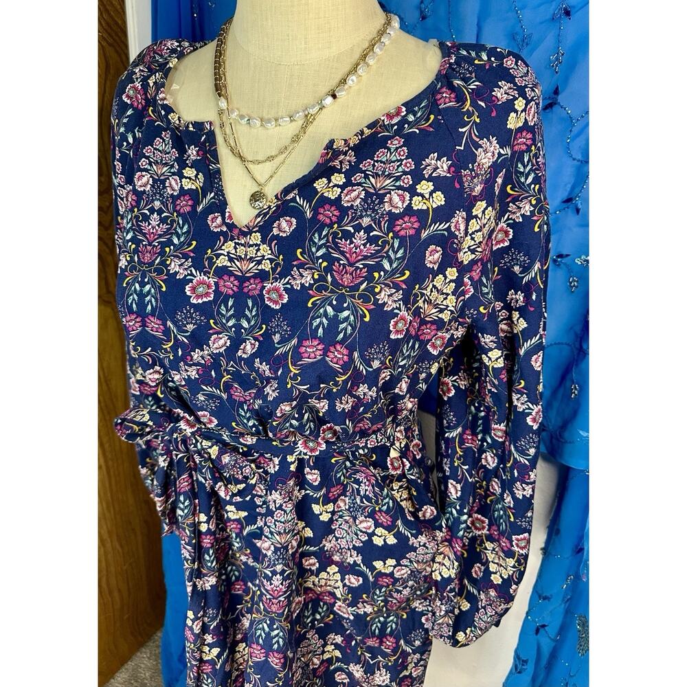 NWT St. John’s Bay Navy Floral Dress With Belt XL - Picture 2 of 6